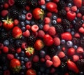 Fresh mixed berry berries glistering with water droplet. raspberry, strawberry, blackcurrant, blackberries