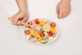 Fresh mixed fruit salad in bowl of salad Royalty Free Stock Photo