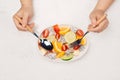 Fresh mixed fruit salad in bowl of salad Royalty Free Stock Photo