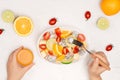 Fresh mixed fruit salad in bowl of salad Royalty Free Stock Photo