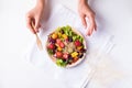 Fresh mixed fruits and vegetables salad, Healthy vegan food Royalty Free Stock Photo