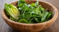 Fresh Mixed Greens Salad in Wooden Bowl Royalty Free Stock Photo
