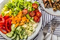 Fresh mixed salat with herbs and mushrooms