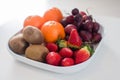 Fresh mixed sweet fruit on plate over white Royalty Free Stock Photo