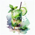 Mohito in watercolor style by Generative AI