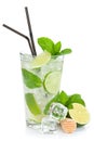 Fresh mojito cocktail and limes with mint Royalty Free Stock Photo