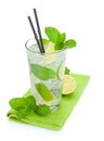 Fresh mojito cocktail and limes with mint Royalty Free Stock Photo