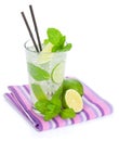 Fresh mojito cocktail and limes with mint Royalty Free Stock Photo