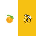 Fresh money logo. Gold apple and dollar coin
