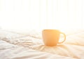 Fresh morning coffee on the bed. Royalty Free Stock Photo