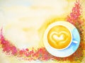 Fresh morning coffee with flowers background watercolor painting