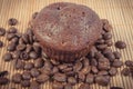 Fresh muffins with chocolate and coffee. Delicious dessert