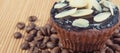 Fresh muffins with chocolate, coffee and dried sliced almonds. Dessert for different occasions Royalty Free Stock Photo