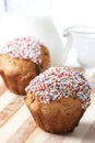 Fresh muffins with milk