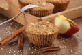 Fresh muffins with millet groats, cinnamon and apple baked with wholemeal flour, delicious healthy dessert
