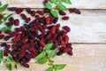 .Fresh mulberry on a wooden background Royalty Free Stock Photo