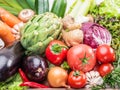 Fresh multi-colored vegetables in wooden crate. Top view. Royalty Free Stock Photo