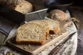 Fresh multigrain bread on rustic background