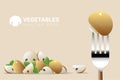 Fresh mushroom on fork with pile of mushrooms background , healthy food concept