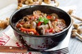 Fresh mushroom stew with red pepper and parsley Royalty Free Stock Photo