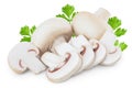 Fresh mushrooms champignon and slices isolated on white background with clipping path Royalty Free Stock Photo