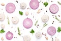 Fresh mushrooms with parsley, peppercorns and purple onion slices Royalty Free Stock Photo