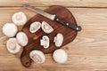 Fresh mushrooms on wooden cutboard Royalty Free Stock Photo