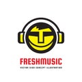 Fresh music - vector logo concept illustration in flat style design. Audio mp3 sign. Modern sound icon. Dj symbol. Human head.