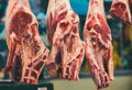 Fresh mutton in the market stall