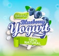 Fresh and Natural blueberry Yogurt label splash.