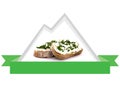Fresh and natural bread with herb curd from Mountains, logo Royalty Free Stock Photo