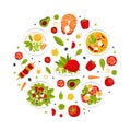 Fresh Natural Food Served on Plate Arranged in Circle Vector Template Royalty Free Stock Photo