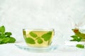 Fresh natural melissa , lemon balm herbal tea in glass cup. Clseup Royalty Free Stock Photo