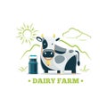 Fresh natural milk eco farm logo with cow