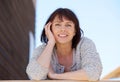 Fresh natural older woman smiling outdoor Royalty Free Stock Photo