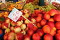 Fresh nectarine, peach, apricot for sale at the Rialto Market, Venice, Italy
