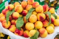 Fresh nectarines for sale at the Panjshanbe Bazaar in Khujand