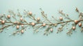 Easter Branch Decorated With Gold Beads And Pearls On Blue Background