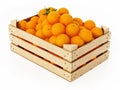 Fresh, newly harvested oranges inside wooden crate. 3D illustration Royalty Free Stock Photo