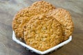 Fresh oatmeal cookies. Delicious and healthy Breakfast. Invigorating hot tea with fresh lemon. Royalty Free Stock Photo