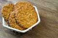 Fresh oatmeal cookies. Delicious and healthy Breakfast. Invigorating hot tea with fresh lemon. Royalty Free Stock Photo