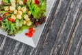 Fresh oganic vegetable tofu mix salad with sesami sauce.