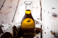 Fresh olive oil in bottle Royalty Free Stock Photo