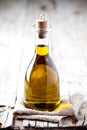 Fresh olive oil in bottle Royalty Free Stock Photo