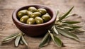 Fresh olives and bay leaves, a classic Mediterranean pairing