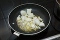 Fresh onions frying in a pan