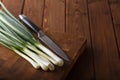 Fresh onions and knife Royalty Free Stock Photo