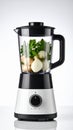 Fresh onions and parsley inside a modern kitchen blender on a clean white background studio shot Royalty Free Stock Photo