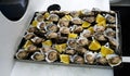 Fresh opened oysters at the boat in Walvis bay, Namibia Royalty Free Stock Photo