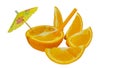 Fresh orange as a natural juice concept. Orange cocktail with tubule and umbrella Royalty Free Stock Photo